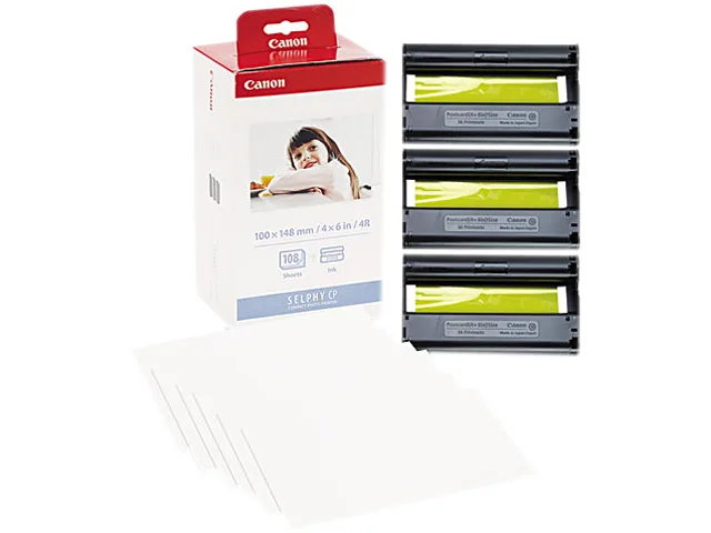 Canon KP-108IN ink and paper set box with three colour cartridges and 108 photo sheets