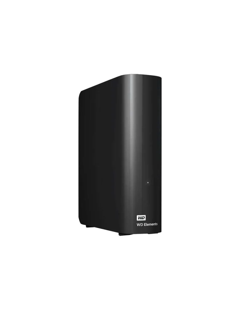 Black rectangular desktop external hard drive with UK power adapter