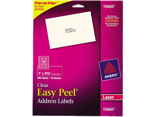 Avery Avery 15660 Matte Clear Mailing Labels 1.00" x 2.63" 300 Labels — product photo