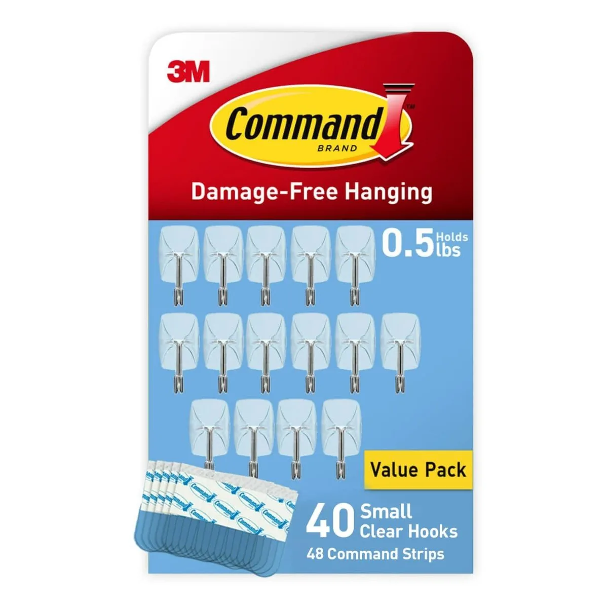 Clear plastic wall hooks, 40 hooks with 48 adhesive strips