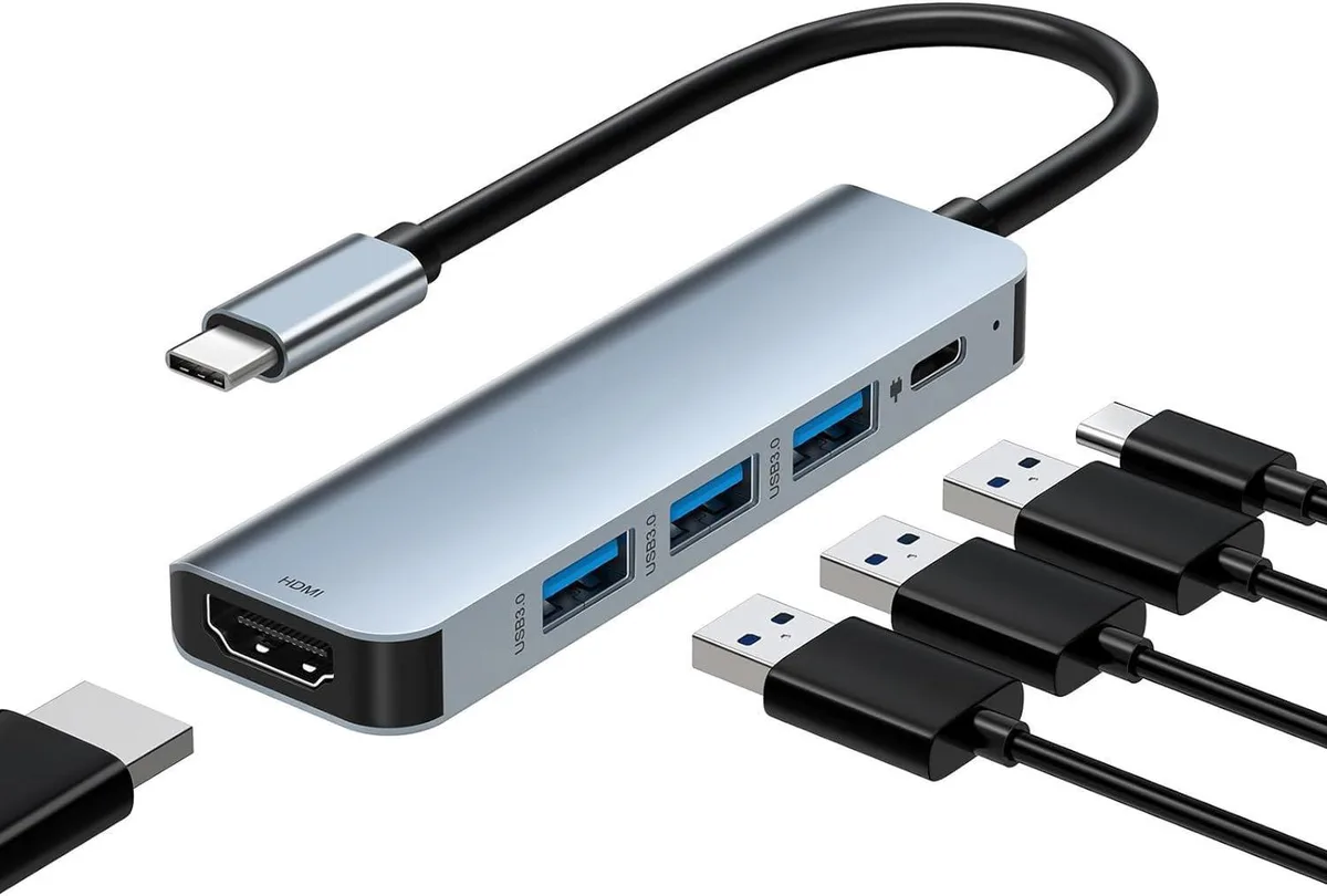 WRIARICH WRIARICH BYL-2008U3 5-in-1 USB C Hub HDMI 4K 30Hz 3×USB 3.0 100W PD Gray — product photo