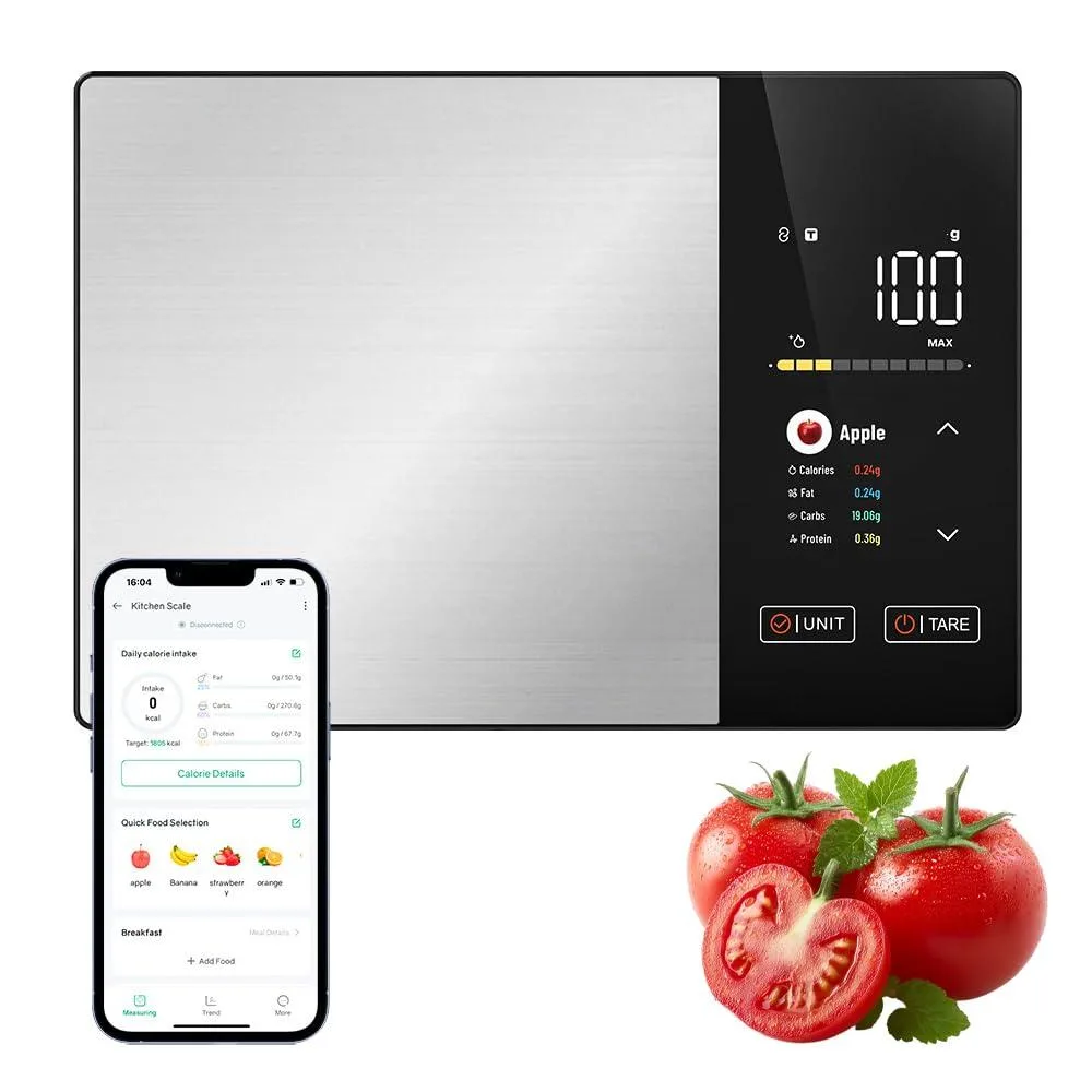 Black digital kitchen scale with glass platform and display