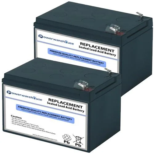 Two sealed lead-acid battery cartridges in black plastic housings with terminal posts
