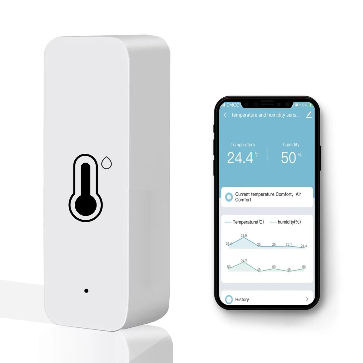  Dohome Indoor Sensor WiFi Humidity &amp; Temp Monitor White — product photo