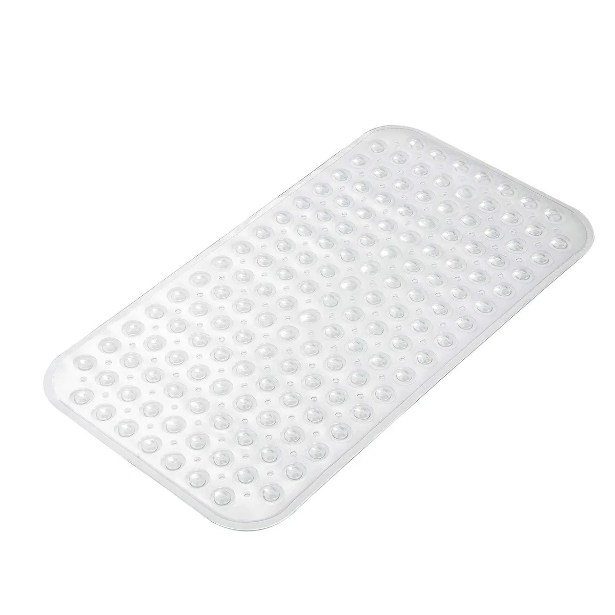 Clear rectangular bath mat 27.6 by 15 inches with suction cups and drain holes