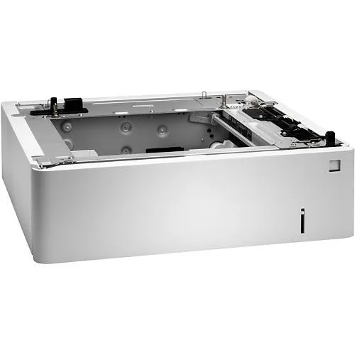 White rectangular paper feeder tray with HP branding and paper level window