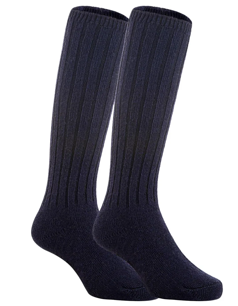 Navy blue knee-high wool-blend boot socks, size M, soft ribbed texture