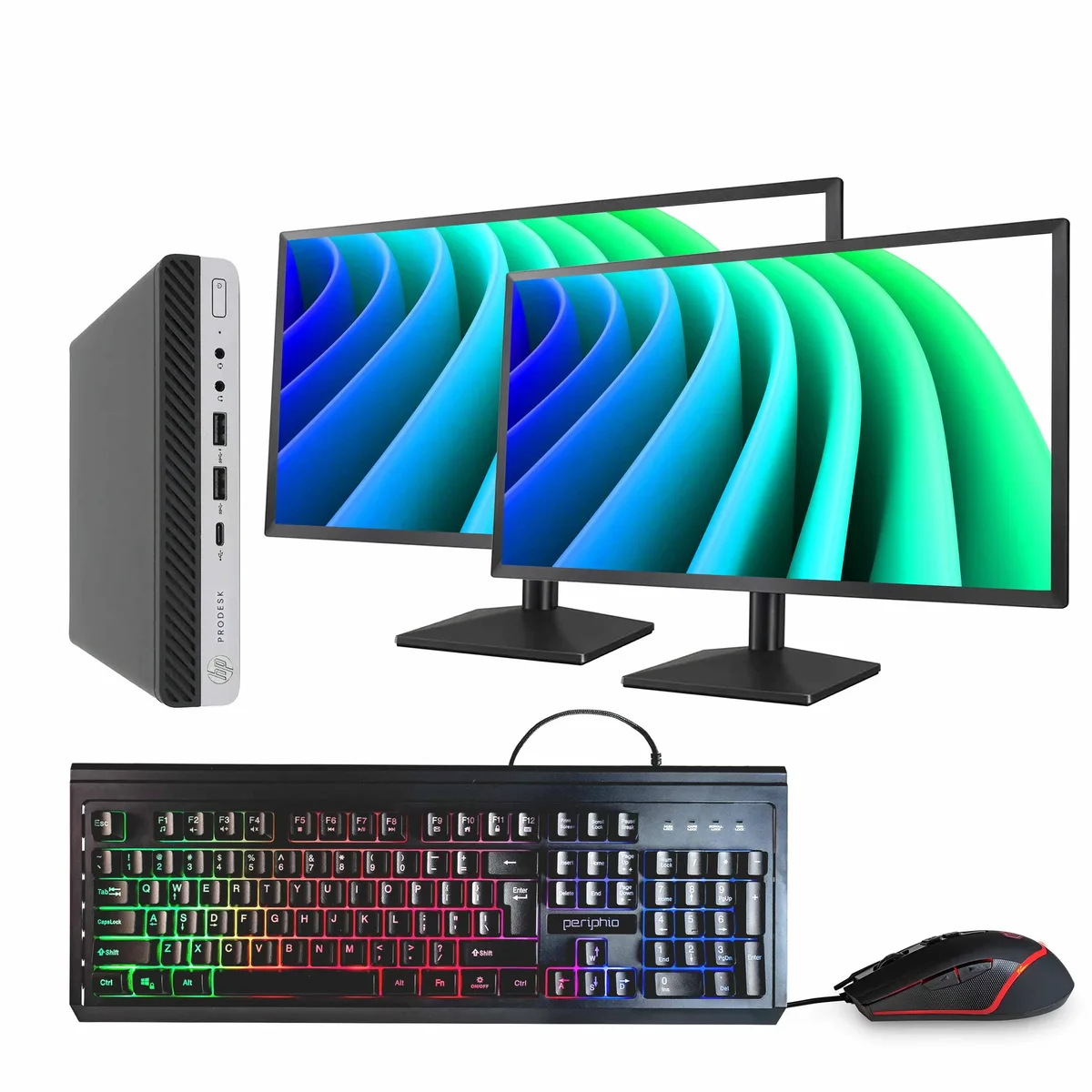 HP HP ProDesk 600G5 Mini PC i5-9500T 16GB 500GB SSD Win 11 Pro Dual 24" Monitors — product photo