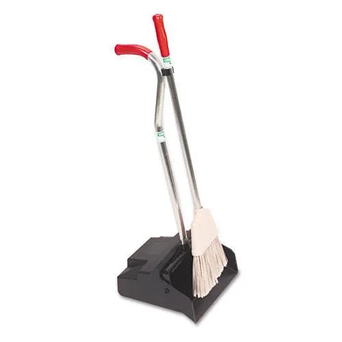 Red Unger dustpan and broom set, 12 inch pan, 33 inch handle, broom snaps into pan