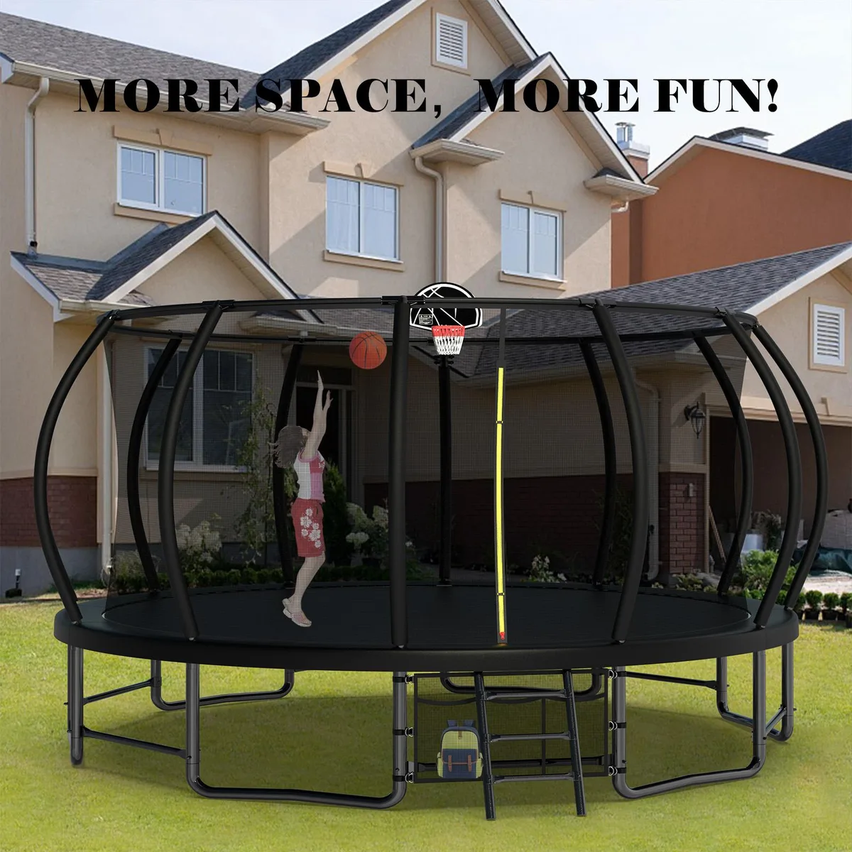 MERSCO MERSCO 16FT Trampoline Outdoor Black with Basketball Hoop Airpump Safety Net Ladder — product photo