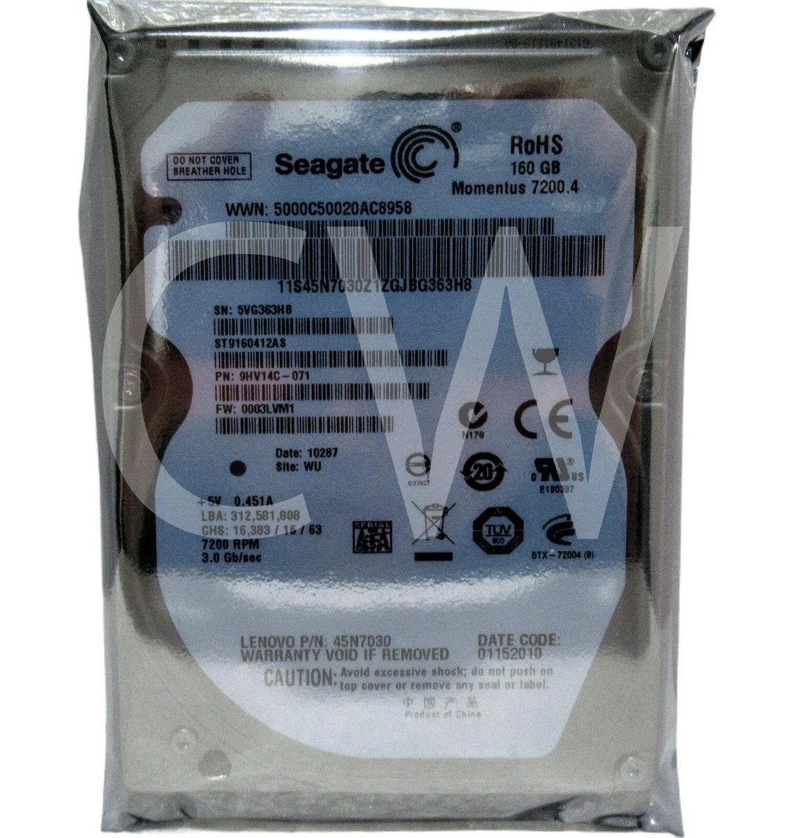 Seagate Seagate Momentus 7200.4 ST9160412AS 160GB 7200RPM 2.5" SATA internal hard drive — product photo