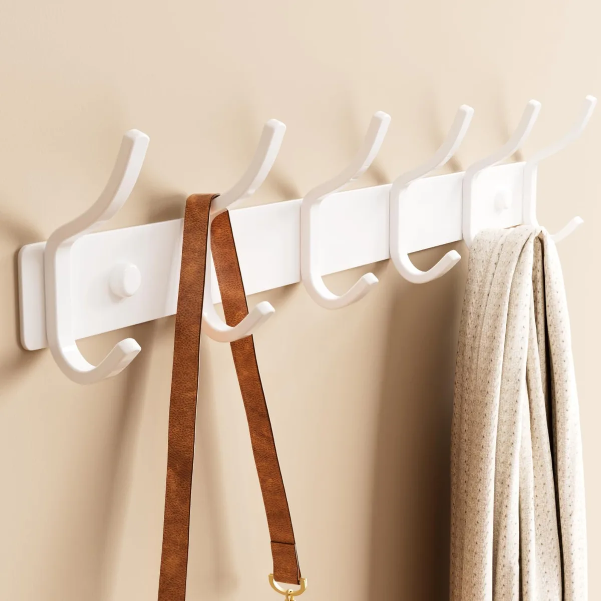White 15 inch metal arc coat rack with six hooks