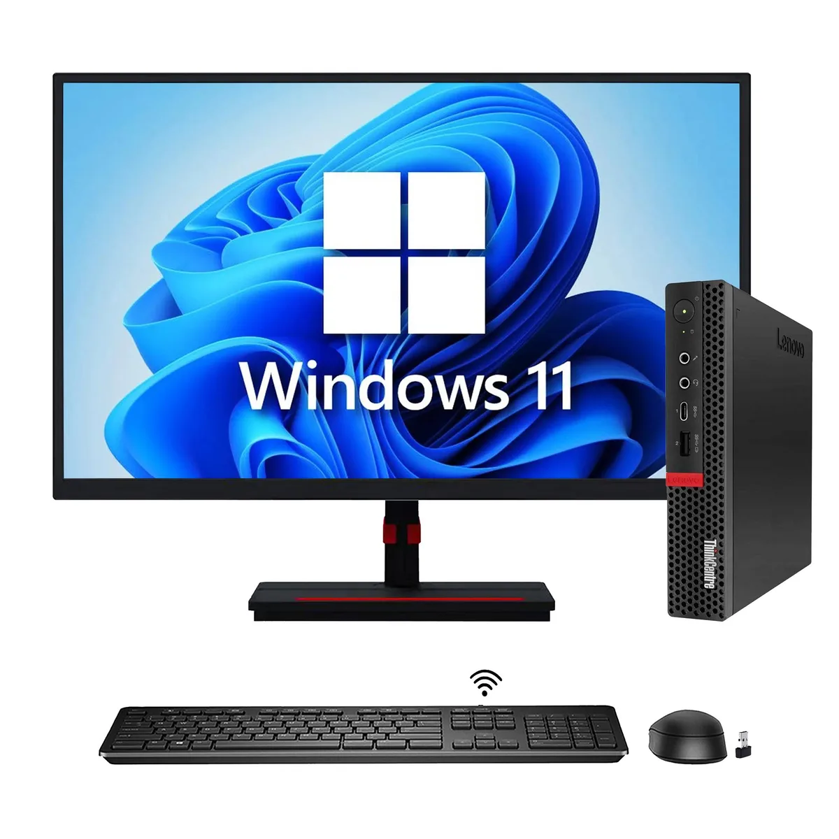 Lenovo Lenovo ThinkCentre M920q Tiny desktop PC, i5-8500T, 16GB DDR4, 1TB NVMe, 22-inch monitor — product photo