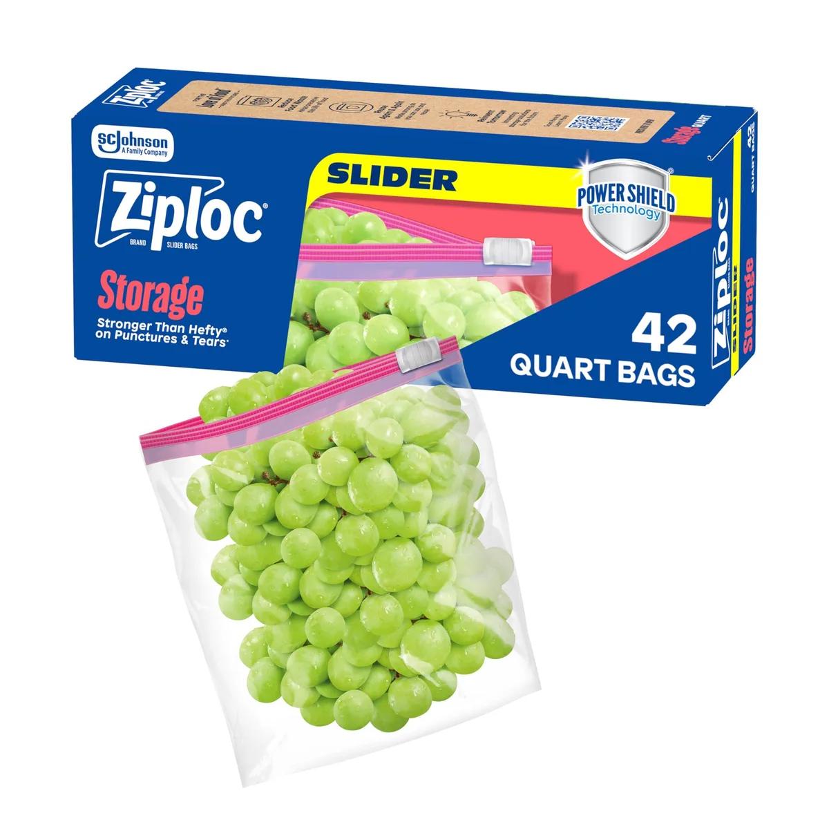 Red quart food storage slider bags, 42 count pack