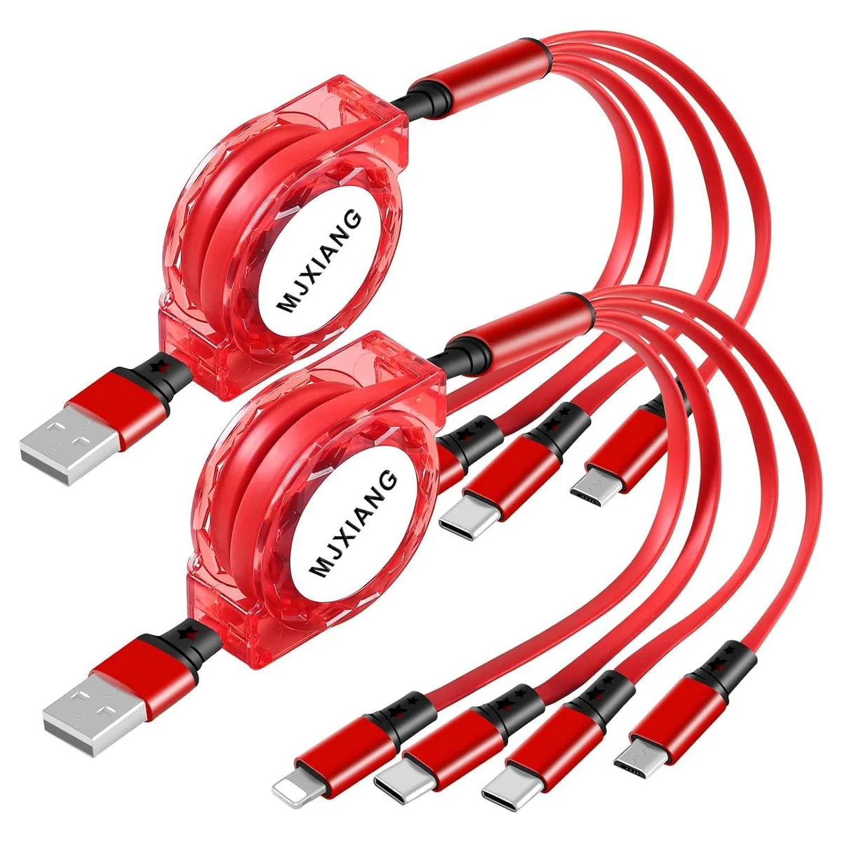 Mobee Mobee 4-in-1 Retractable Charging Cable 3.3Ft 2-Pack 3A — product photo