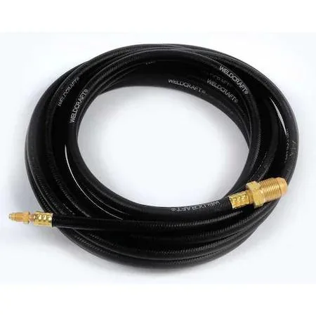 Black rubber power cable coiled, 25 ft length, braided rubber finish, for water-cooled TIG torches