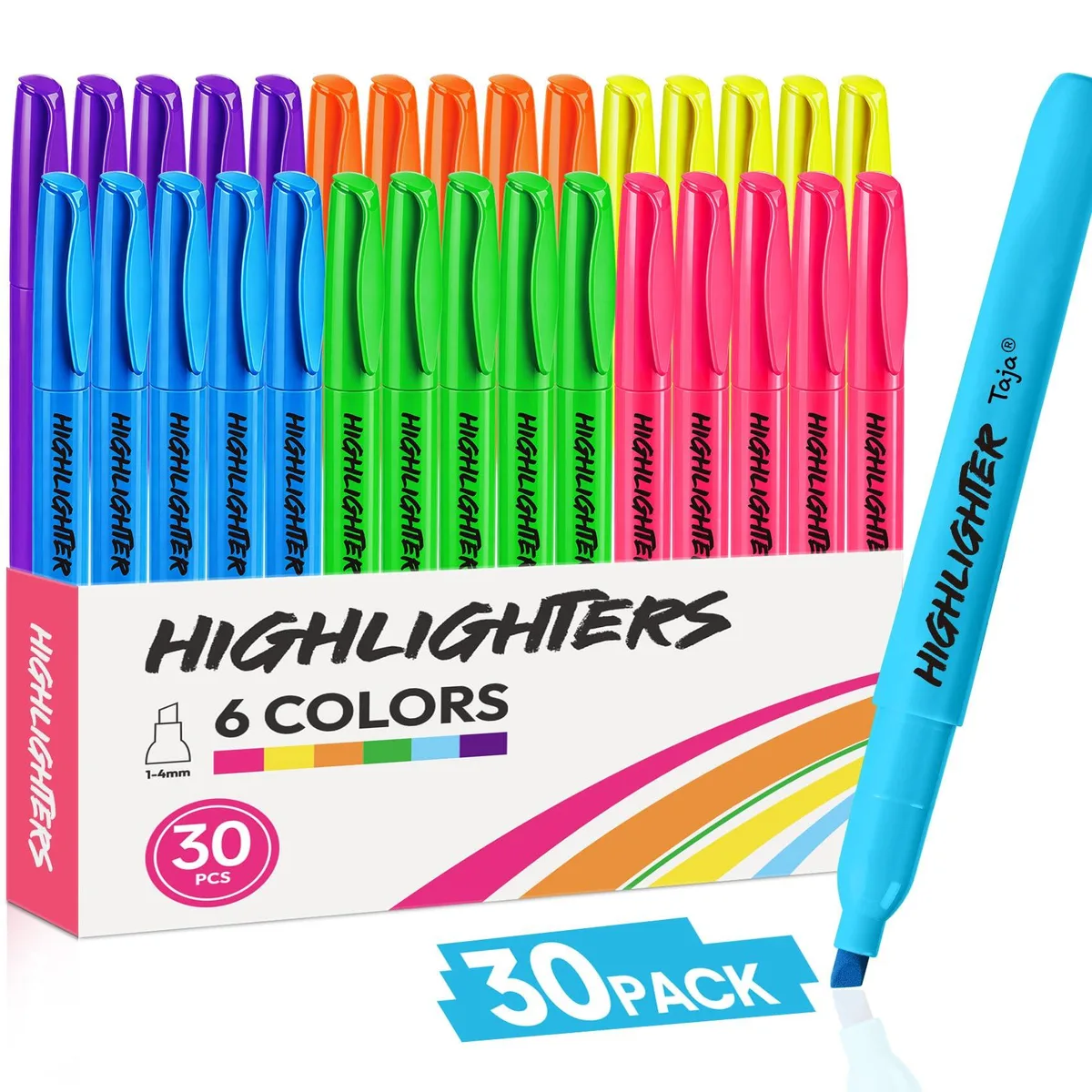  30 Pack Highlighters Assorted 6 Colors Chisel Tip — product photo