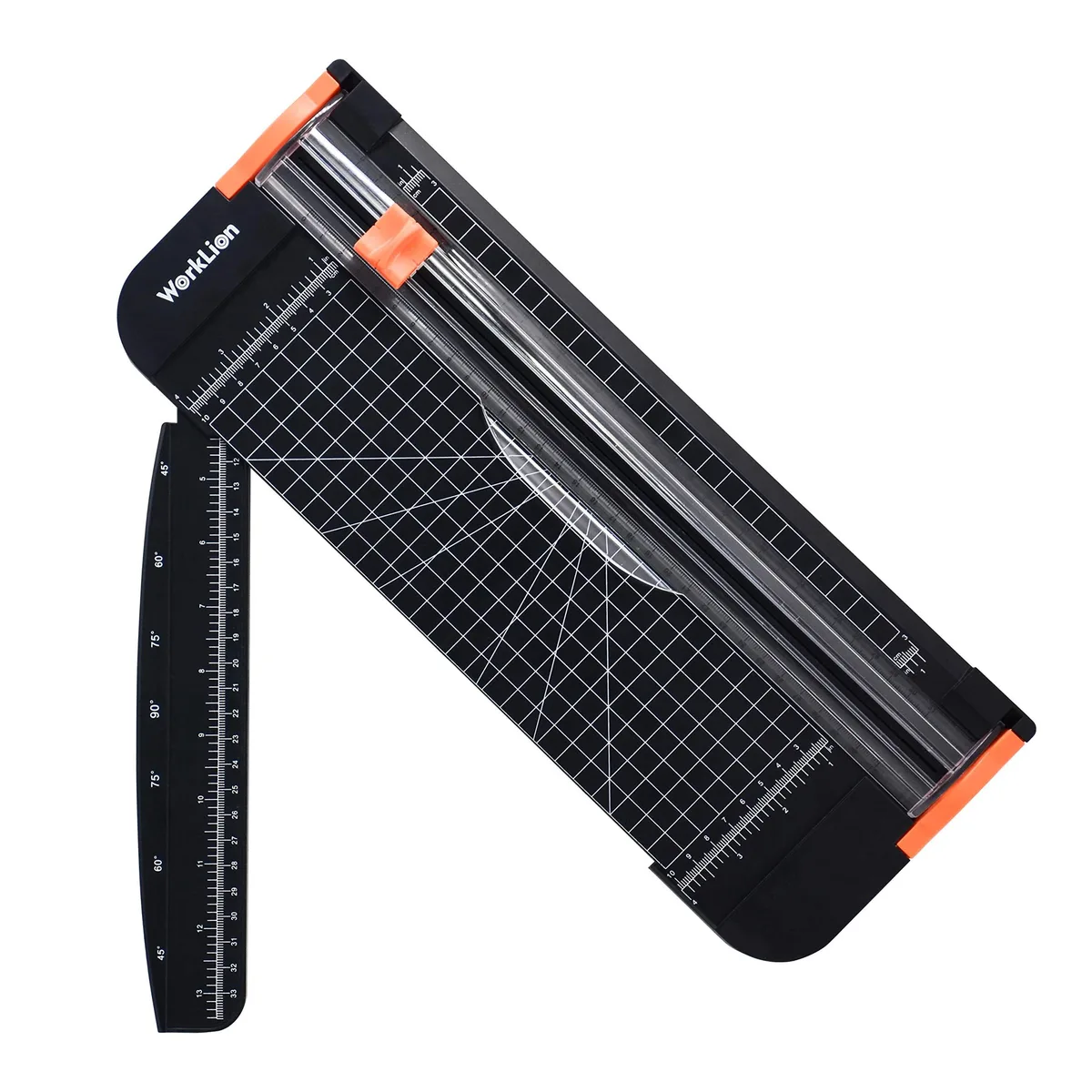 Black plastic paper trimmer with hidden titanium blade and 12 inch cutting track