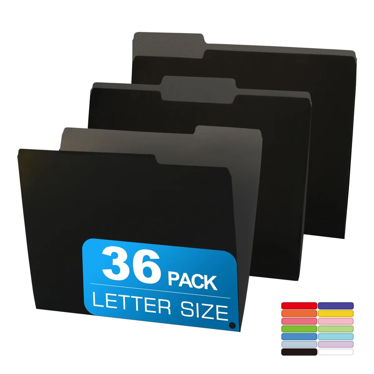 Stack of 36 two-tone letter-size file folders with 1/3 cut tabs