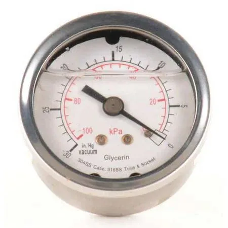 Value Brand Value Brand Commercial Vacuum Gauge 30 to 0 +/-3-2-3% 304 Stainless Steel 1/4 NPT Center Back — product photo