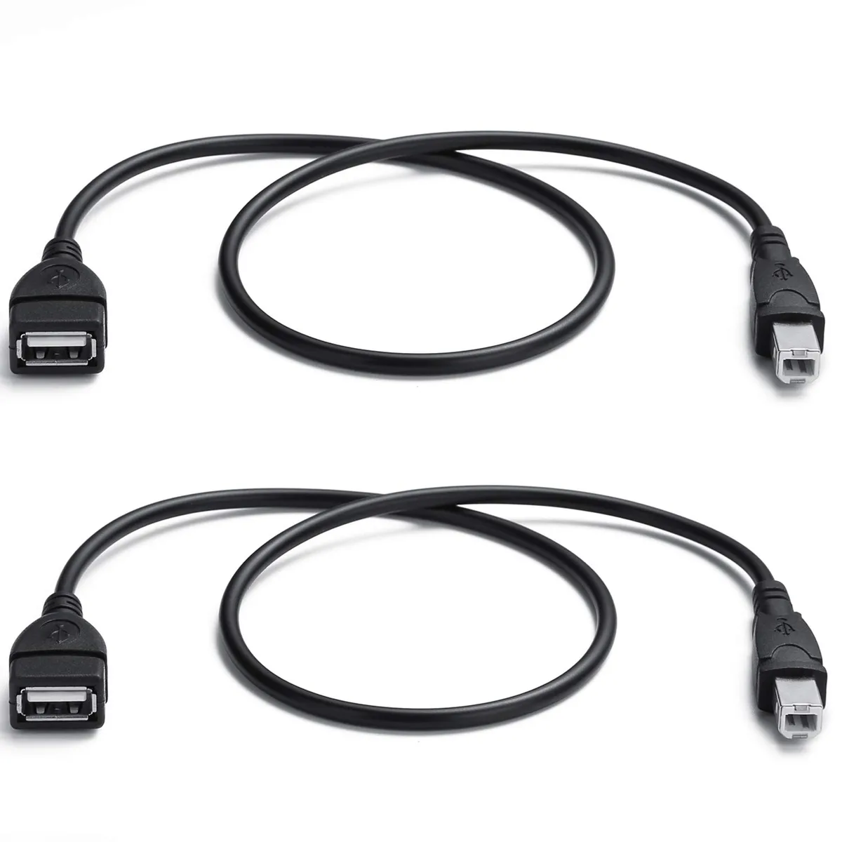  YOUOWO USB 2.0 A Female to B Male Cable 1.6 ft 2-Pack Black — product photo