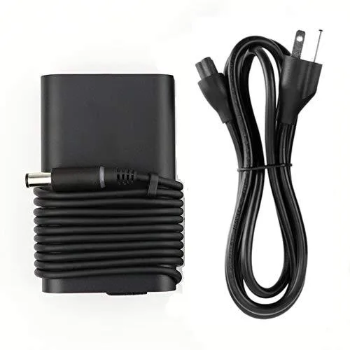 Black rectangular Dell 65W power adapter with 7.4mm barrel connector and US cord