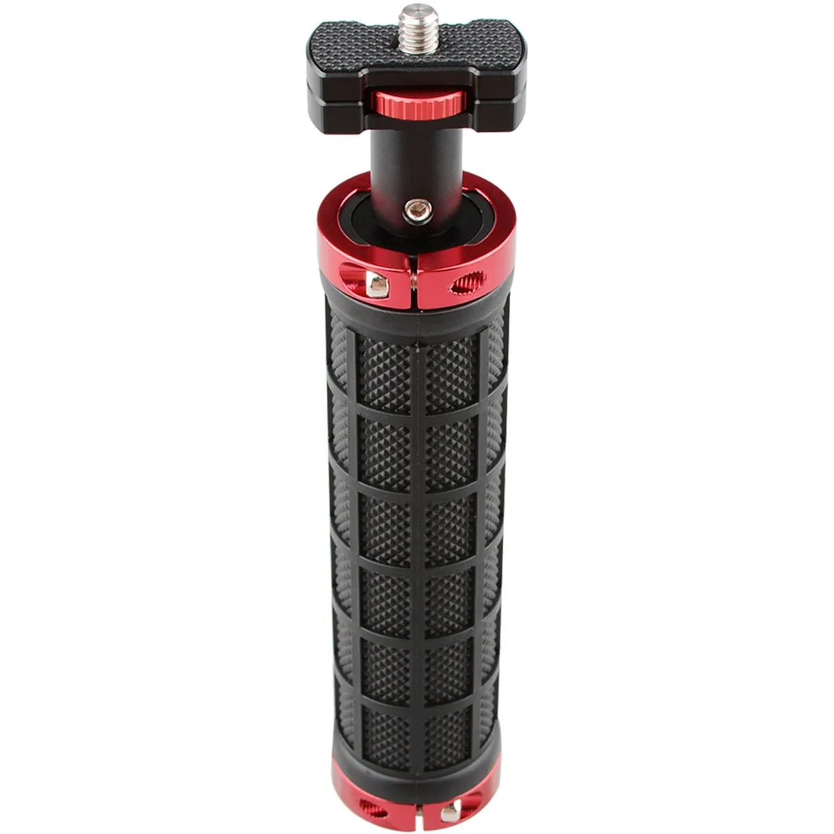 Aluminium hand grip with rubber coating and 1/4"-20 threads top and bottom