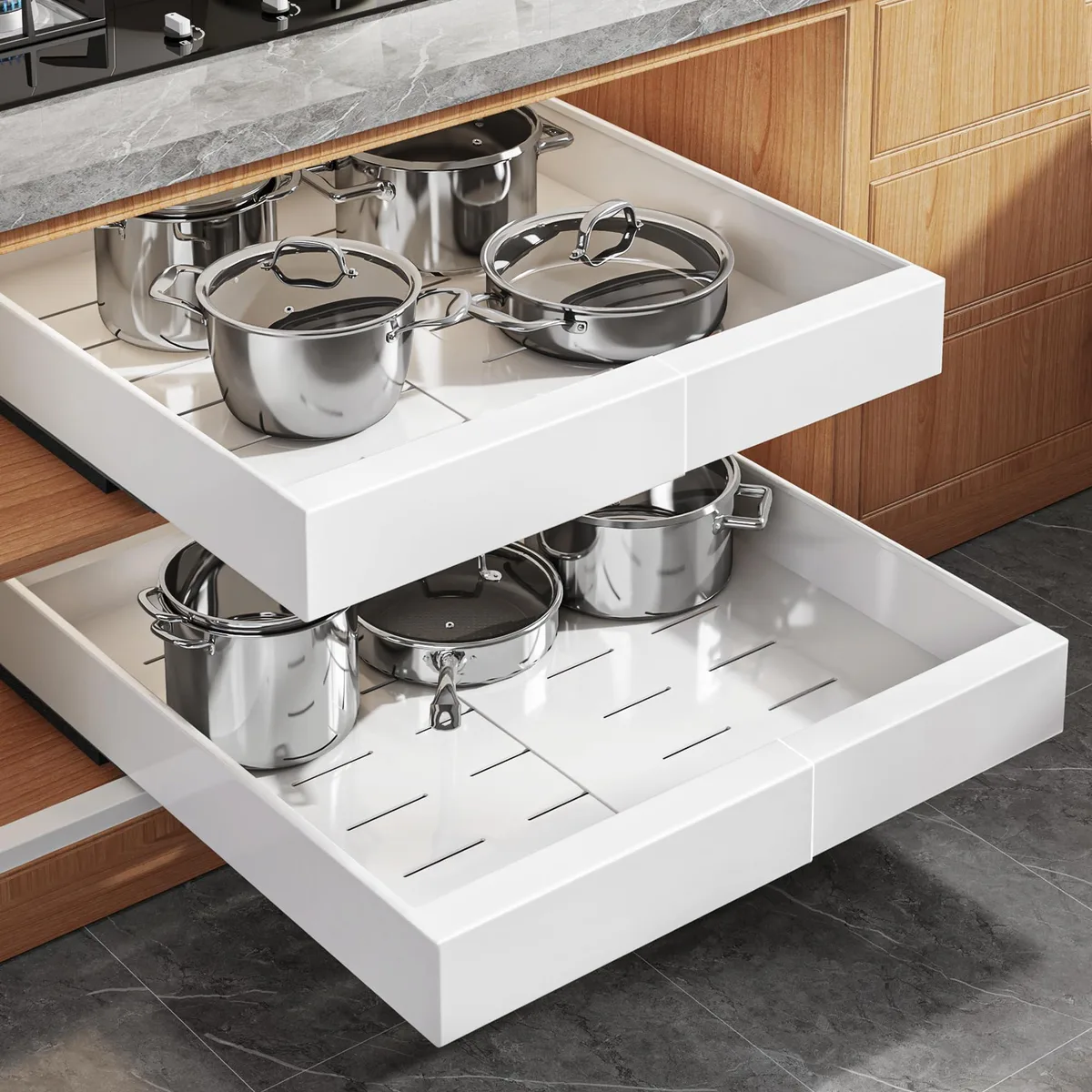  Seinloes 2-Pack Pull-Out Cabinet Organizer 21" Deep White 12.05"-20.4"W — product photo