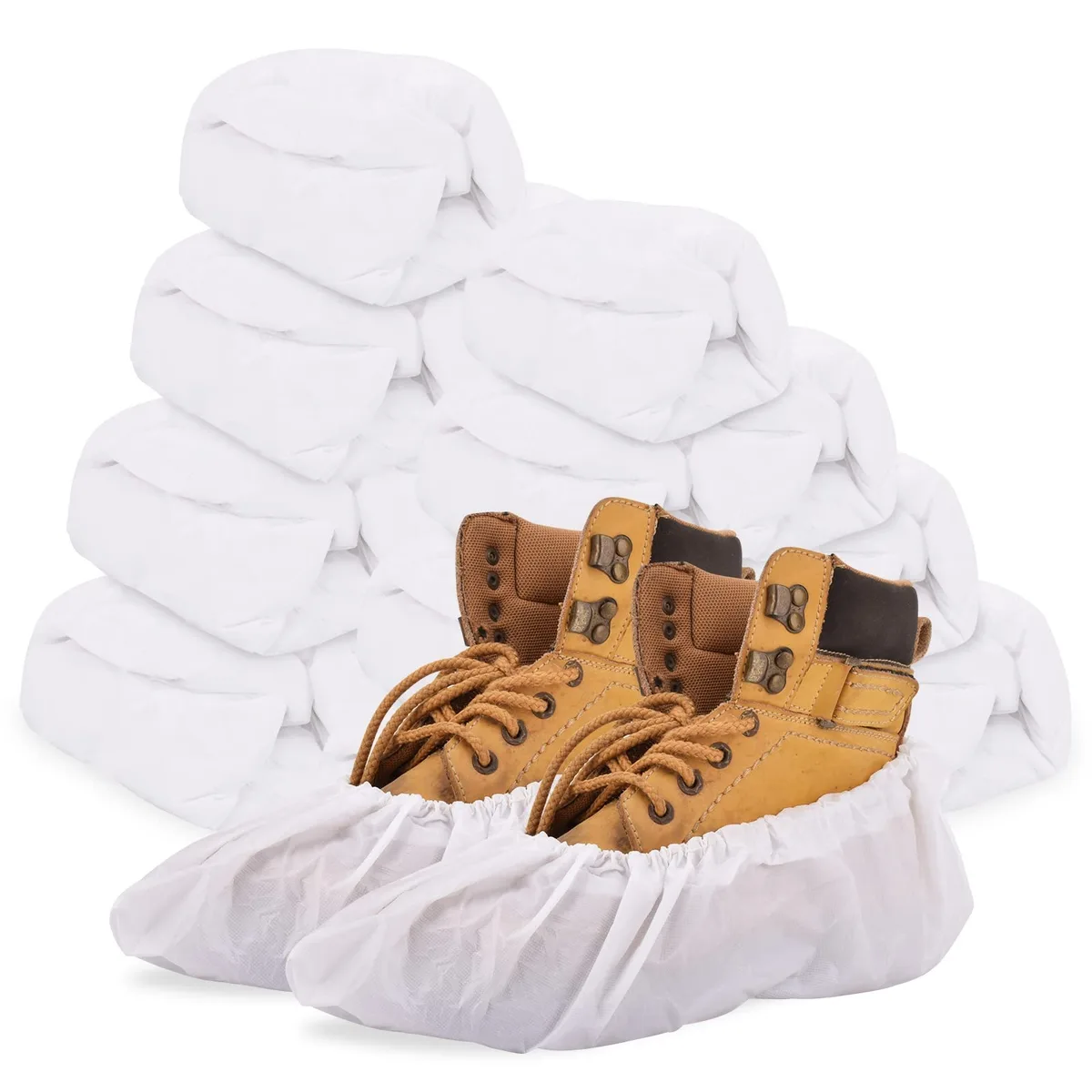 White disposable shoe covers with non-slip textured surface, 200 pack