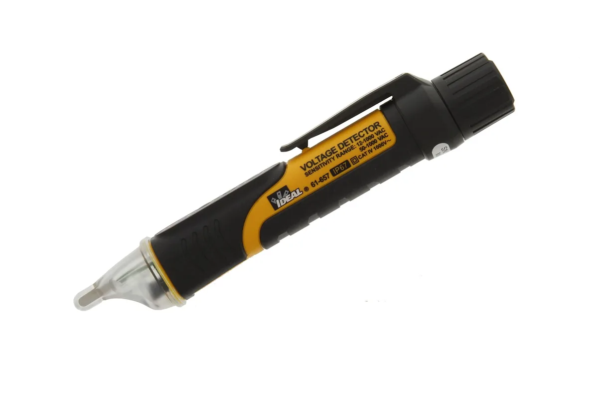 Yellow non-contact voltage tester pen with built-in LED flashlight tip