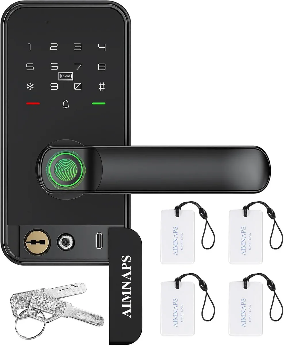 DNBeffulgent DNBeffulgent P17 Biometric Door Lock Black 100 Fingerprints 0.5s Auto-Lock 1.18-2.56in Thickness — product photo