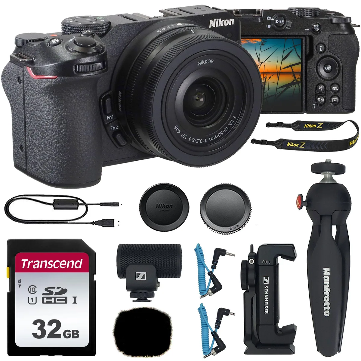 Nikon Global Nikon Z30 Compact Mirrorless Camera 16-50mm Lens Black Sennheiser MKE 200 Kit Transcend 32GB Card — product photo