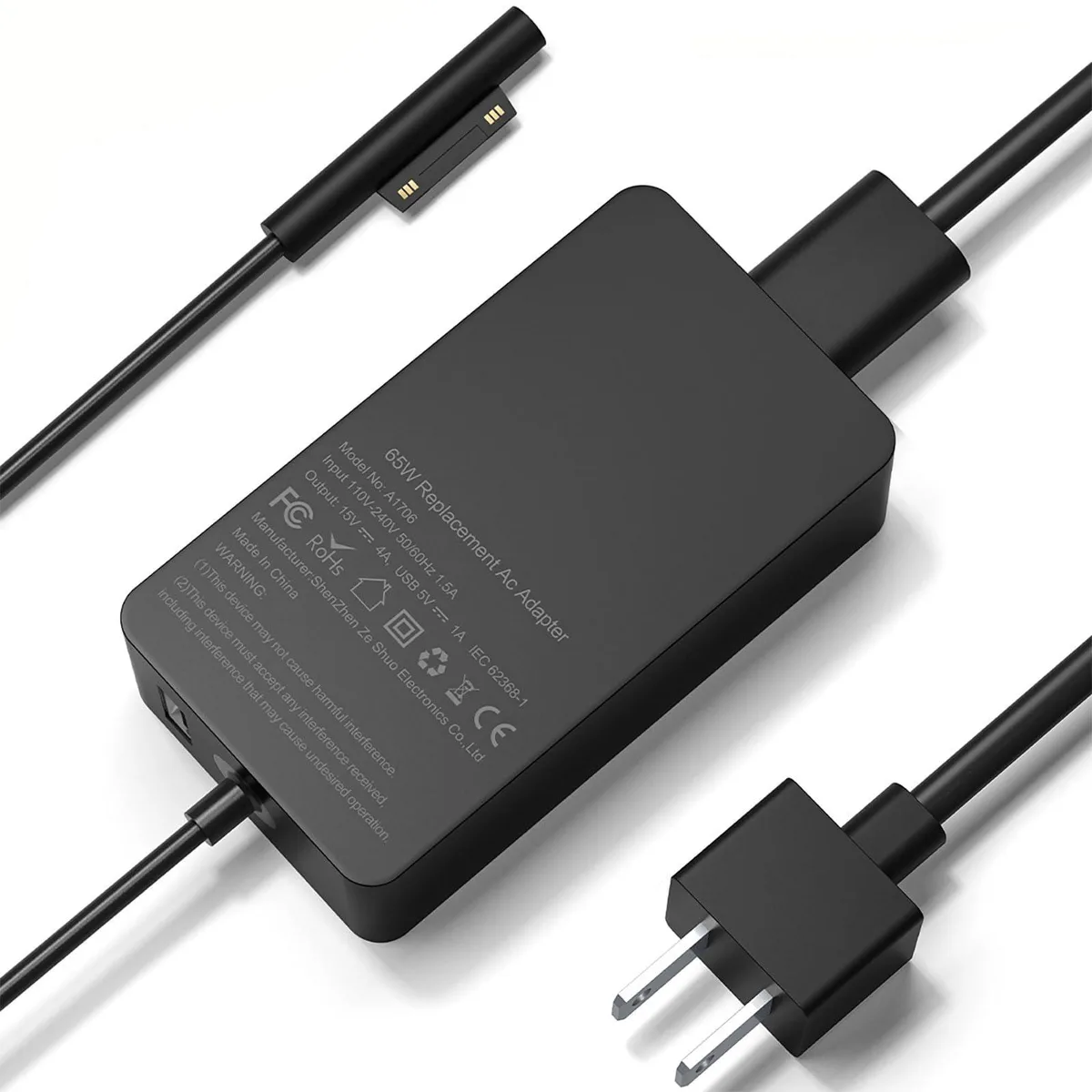 Black rectangular Dell 1706 power brick with magnetic connector and USB port