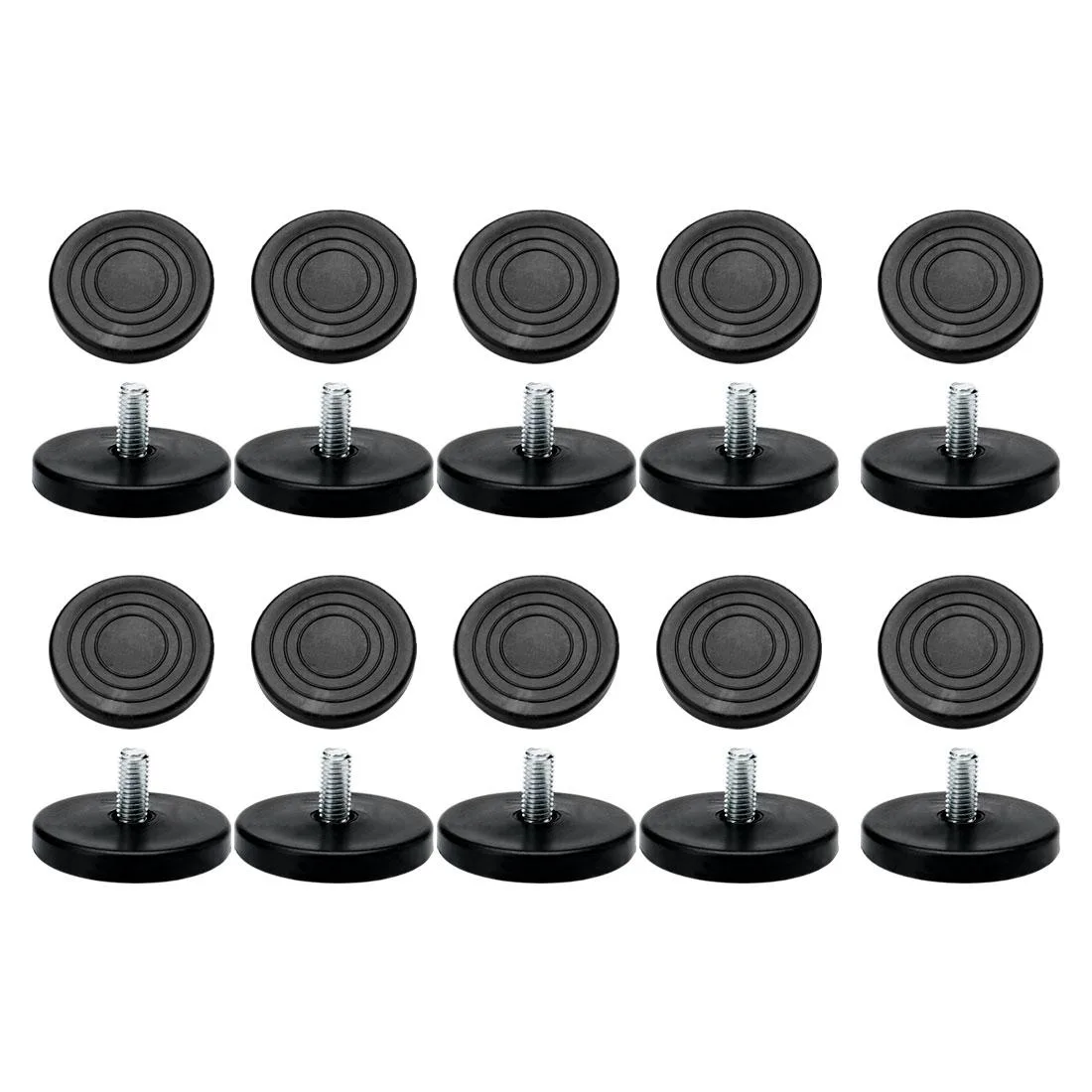 Pack of 20 adjustable M8 leveling feet with 50mm threaded stems and 17mm plastic bases