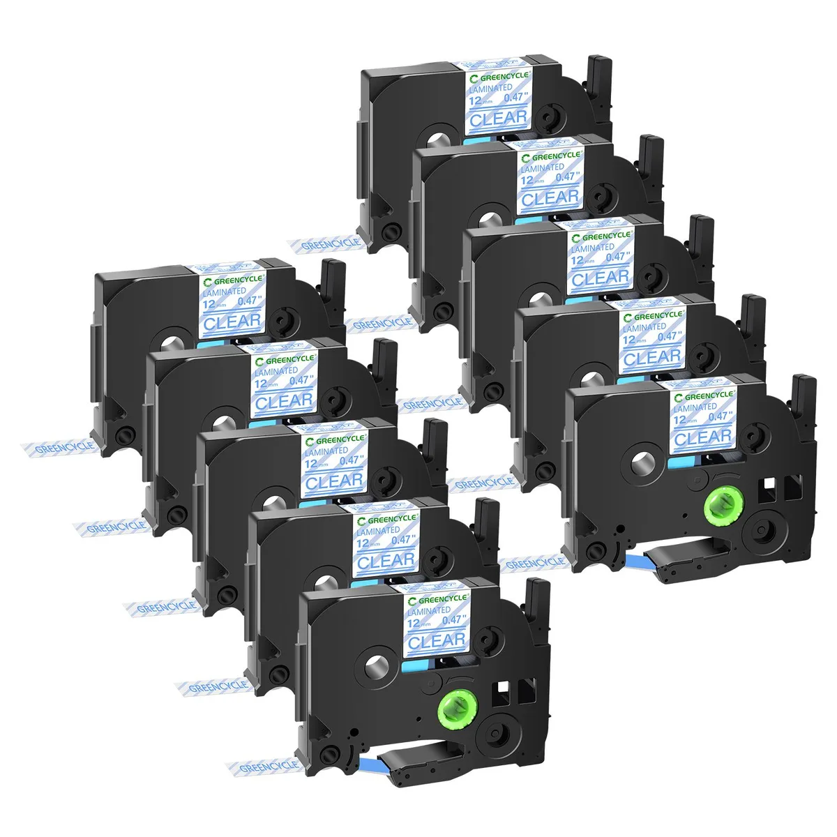 GREENCYCLE GREENCYCLE TZe-133 12mm Blue on Clear Laminated Tape 20 Pack — product photo