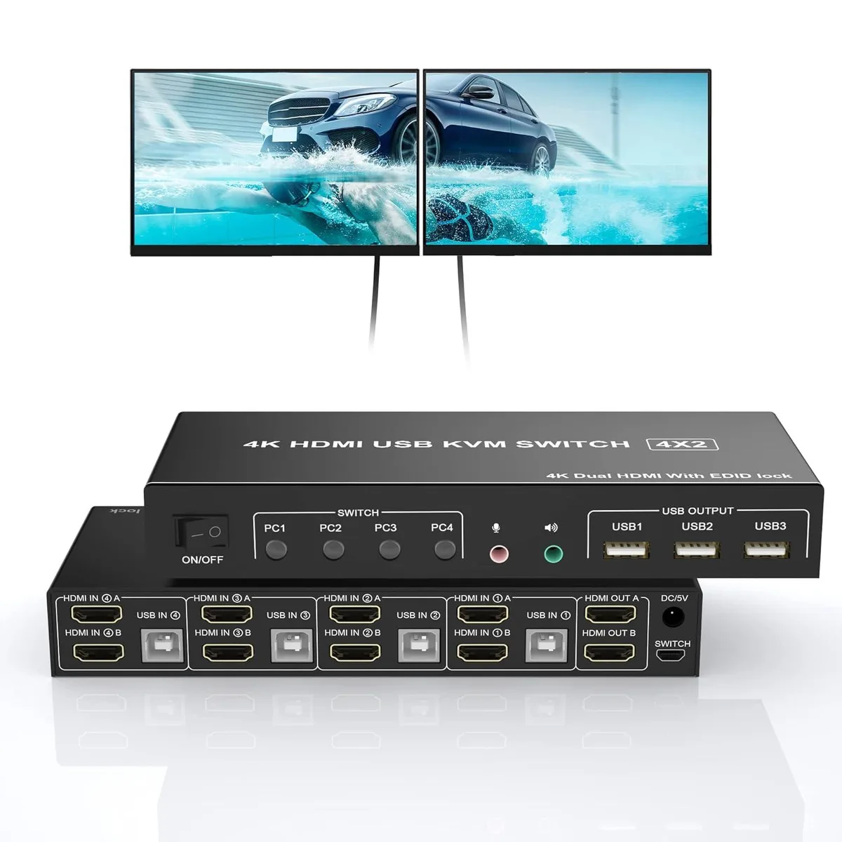 suranus suranus KVM Switch 4 PC 2 Monitor HDMI 4 Port 4K 60Hz EDID — product photo