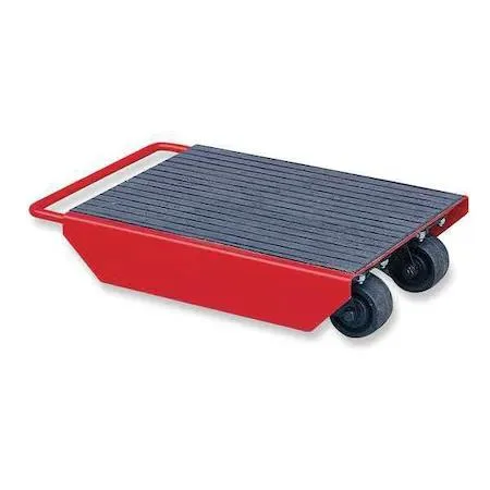 Steel equipment roller with four swivel casters and rubber-padded deck