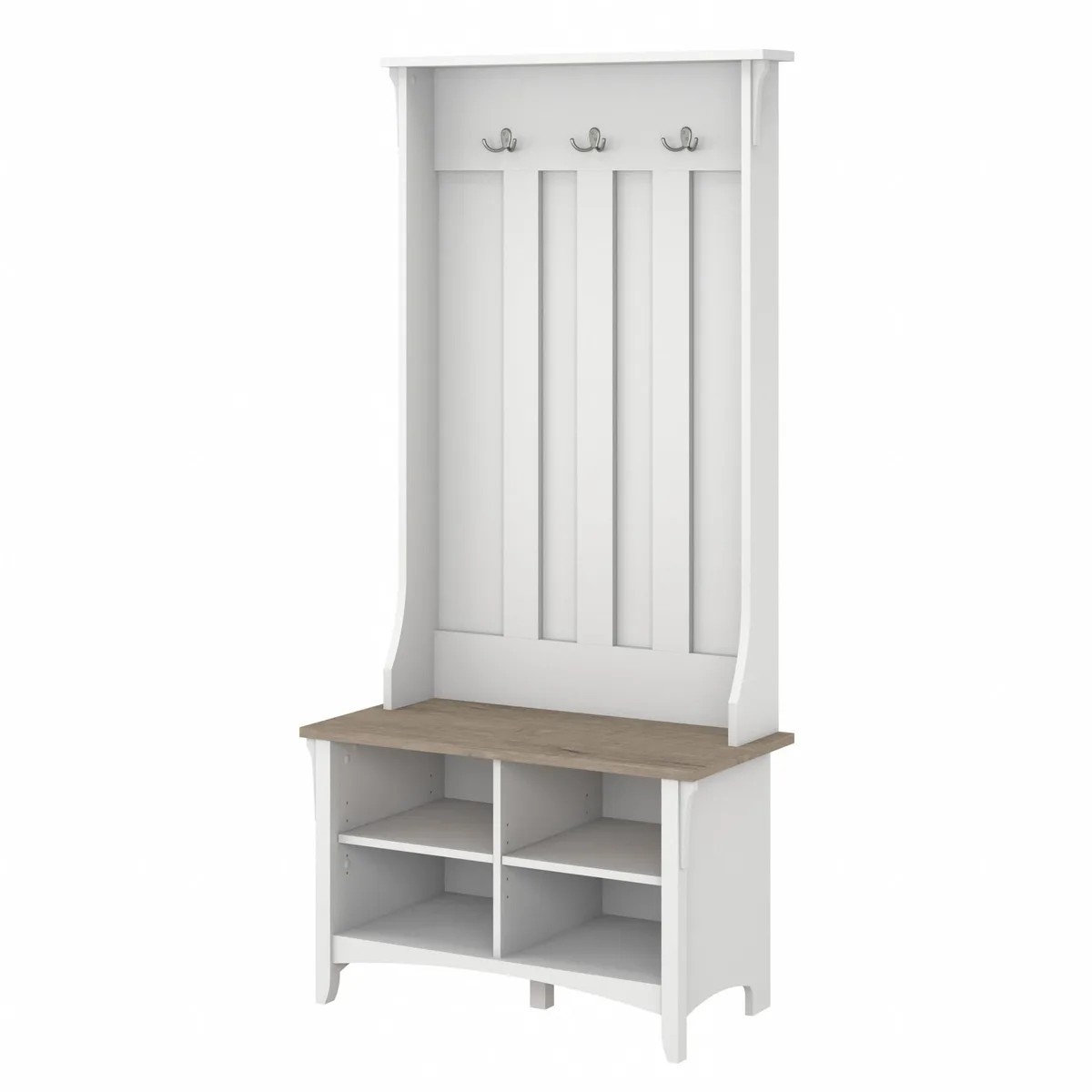  Bush Home Salinas Hall Tree Shoe Bench Shiplap Gray Pure White 64.6 lb — product photo