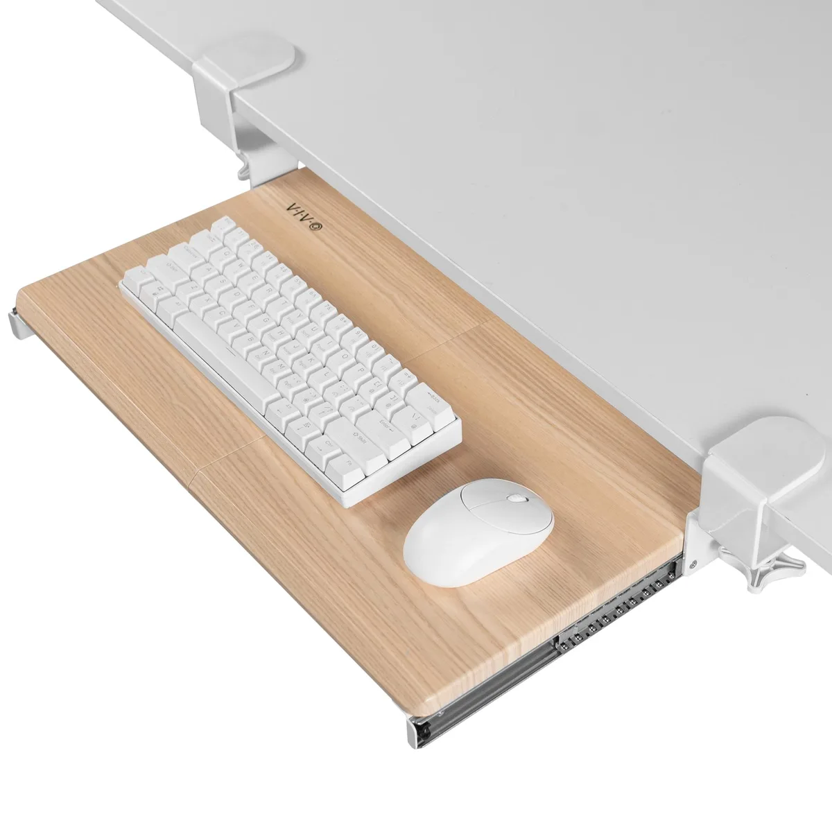 VIVO VIVO Light Wood Small Clamp-on Keyboard Mouse Under Desk Slider Tray — product photo
