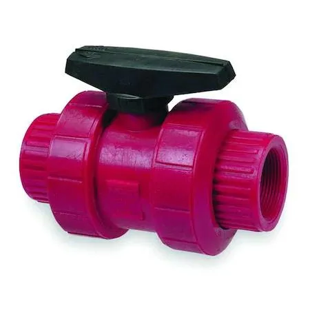 White PVDF inline ball valve with lever handle and socket ends