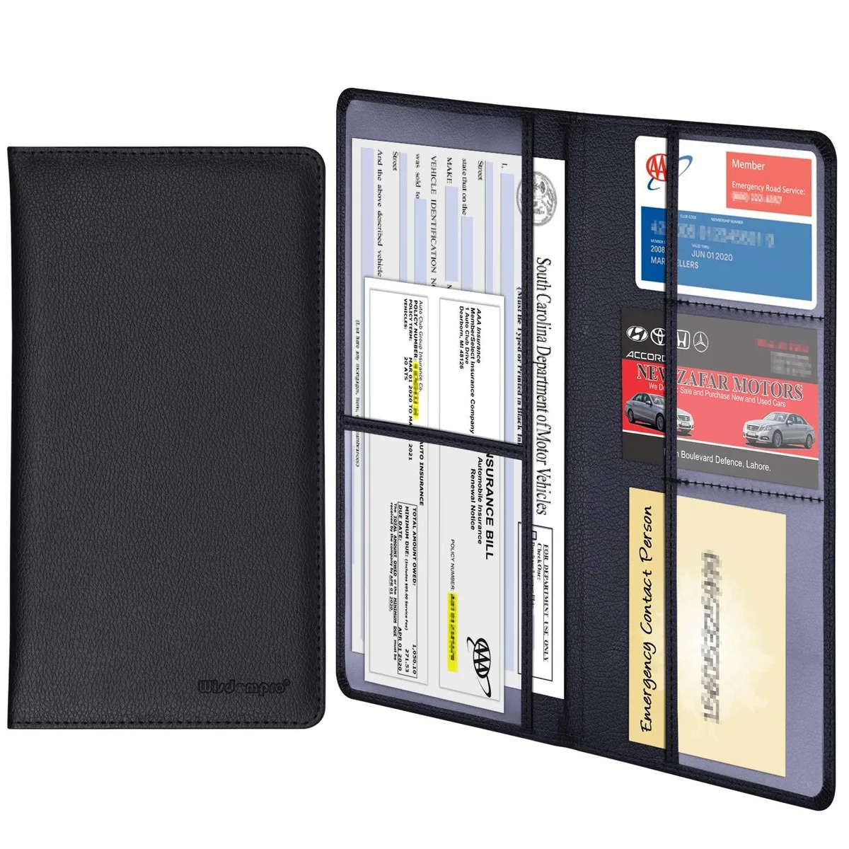  Viator Gear Car Document Holder Wallet PU Leather 5 Sleeves Black 24x13cm — product photo