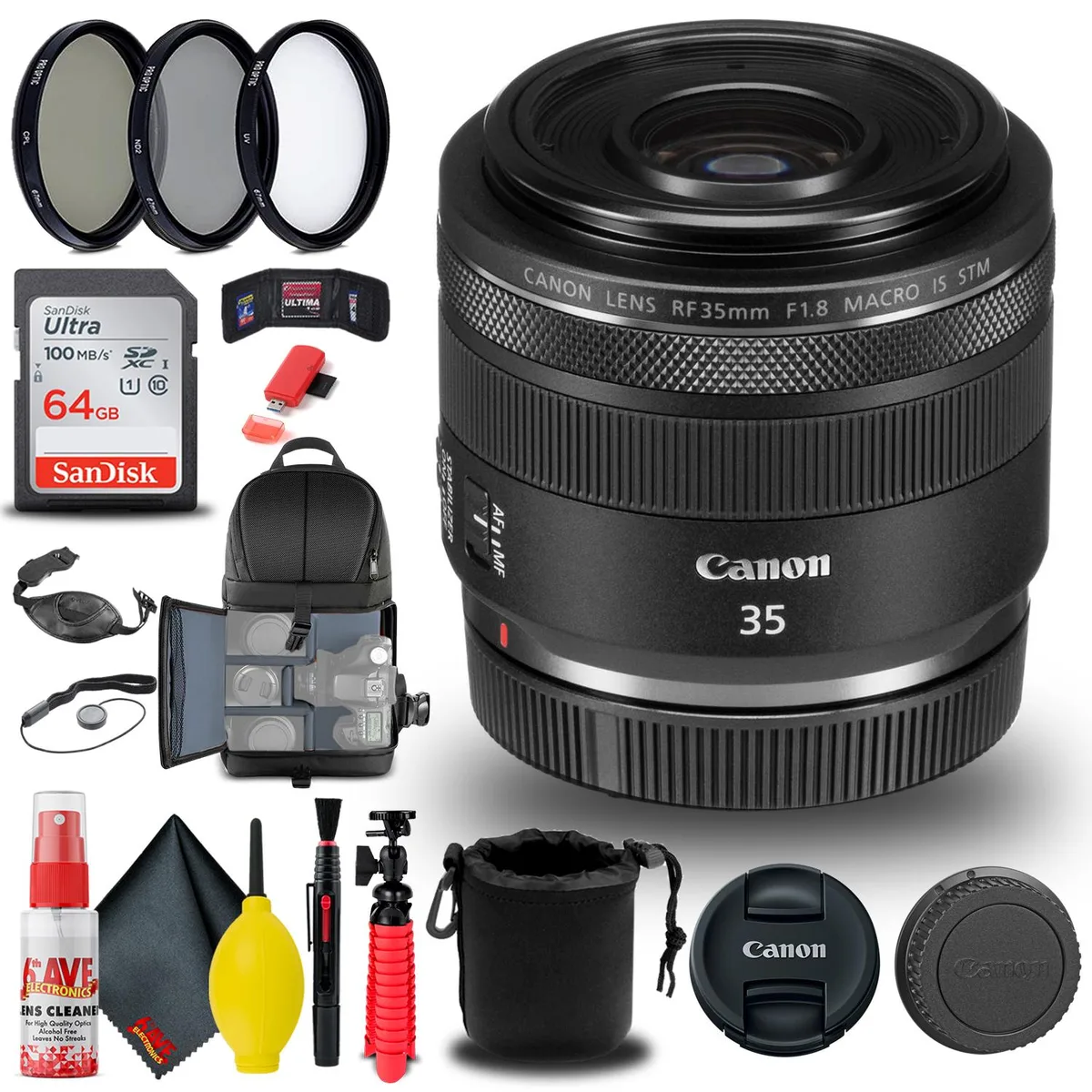 Canon Canon RF 35mm f/1.8 IS Macro STM Lens Bundle with Filter Kit and Backpack — product photo