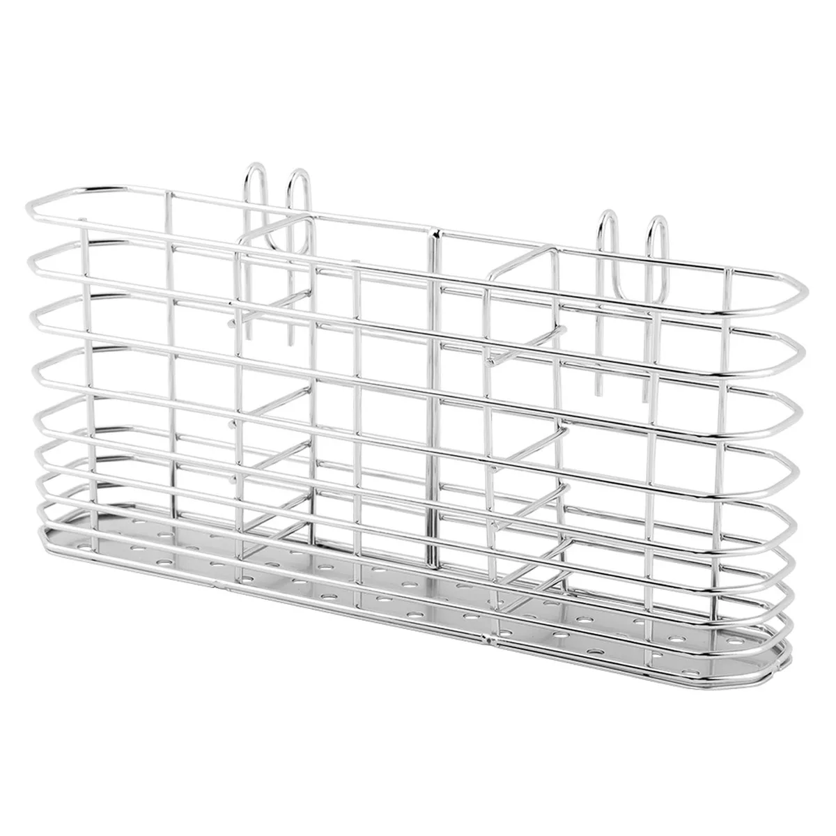 304 Stainless Steel Utensil Holder with Hooks 3 Compartments 20cm — product photo