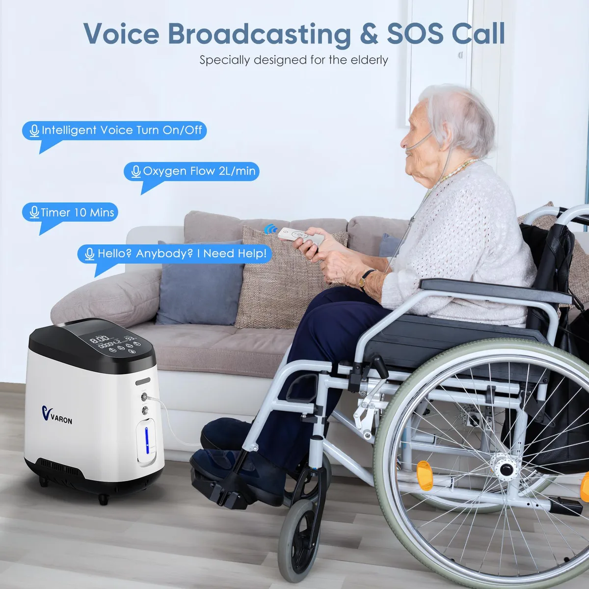 White home oxygen concentrator with display and remote control
