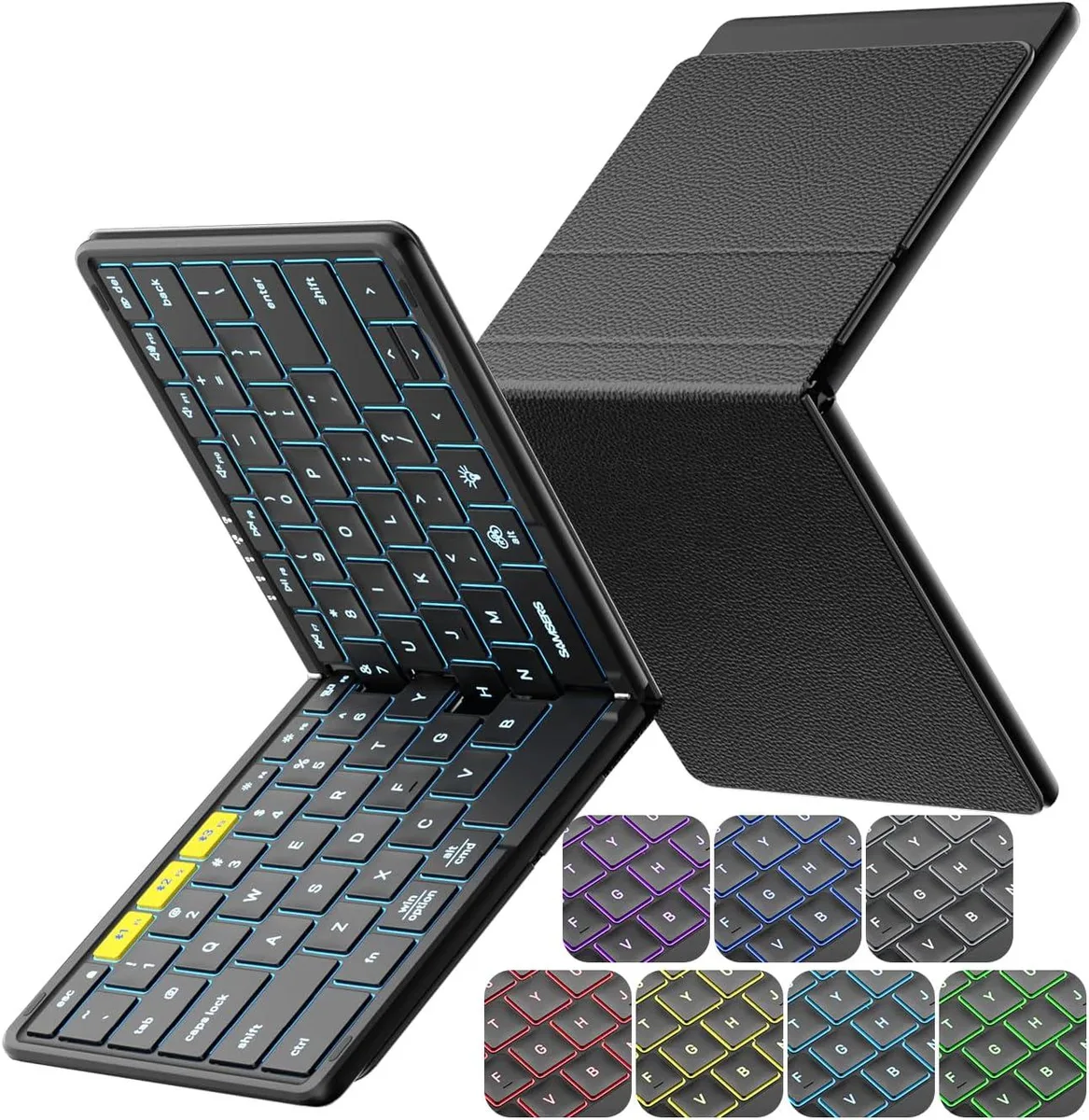 TUKO TUKO Full-Size Foldable Bluetooth Keyboard .65 inch Keys 7-Color Backlight 200h Battery 2.4G Wireless — product photo