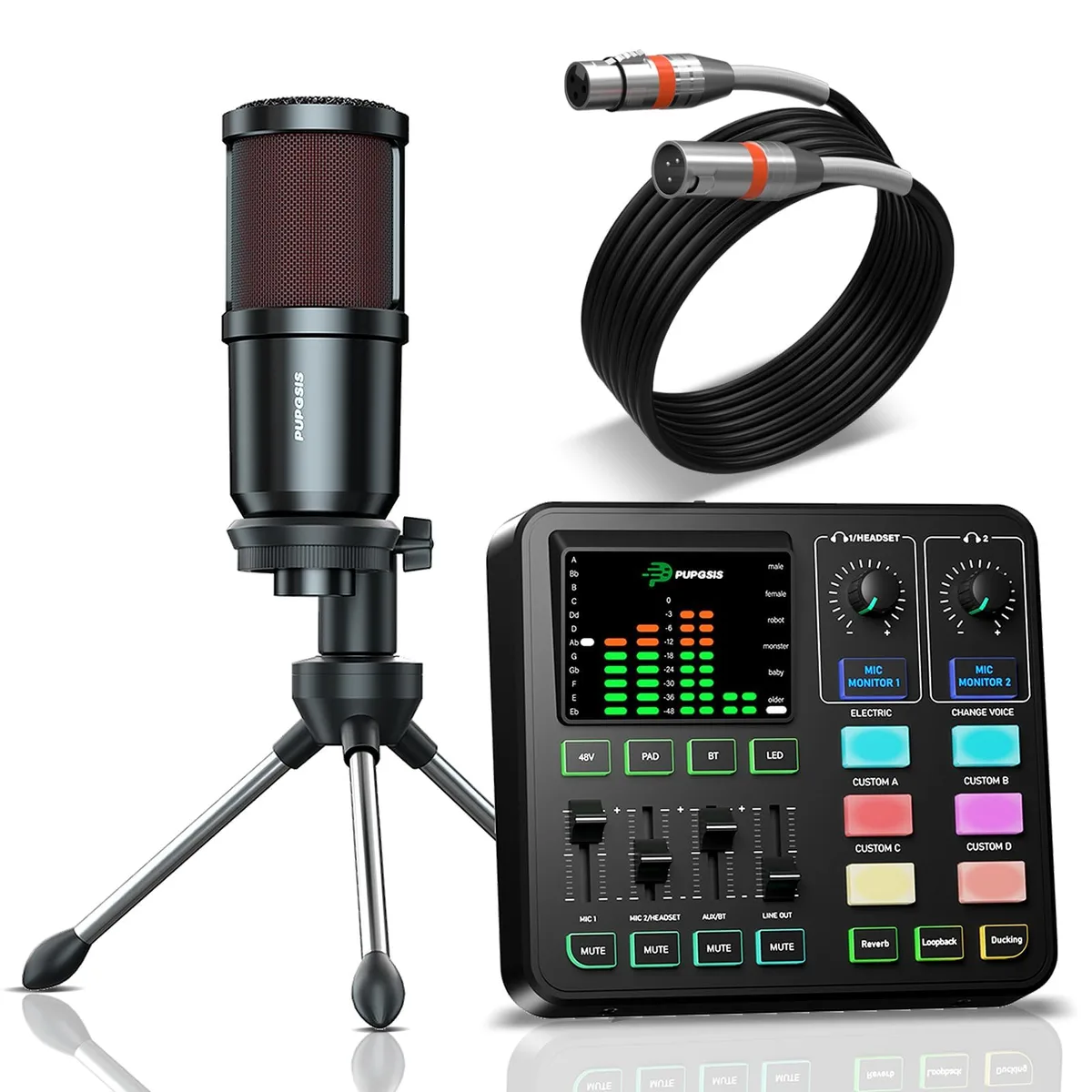  PUPGSIS T12pro Audio Mixer Bundle with XLR Mic, Bluetooth 5.3, 10 RGB Effects — product photo