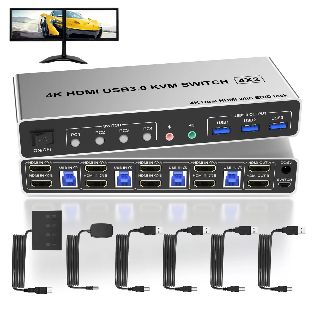 Vszerda Vszerda KM402C-USB3.0-J 4-port dual-monitor HDMI KVM switch 4K 60Hz — product photo