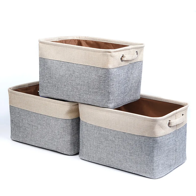 HANNORD HANNORD 3-Pack Collapsible Storage Bin Set Beige Grey 15 x 10 x 9 inches — product photo