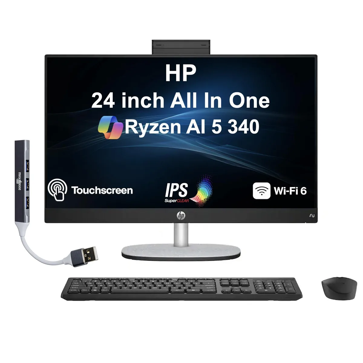 HP HP 24 All-in-One PC Ryzen AI 5 340 16GB DDR5 512GB NVMe 23.8" Touchscreen Win 11 Pro — product photo