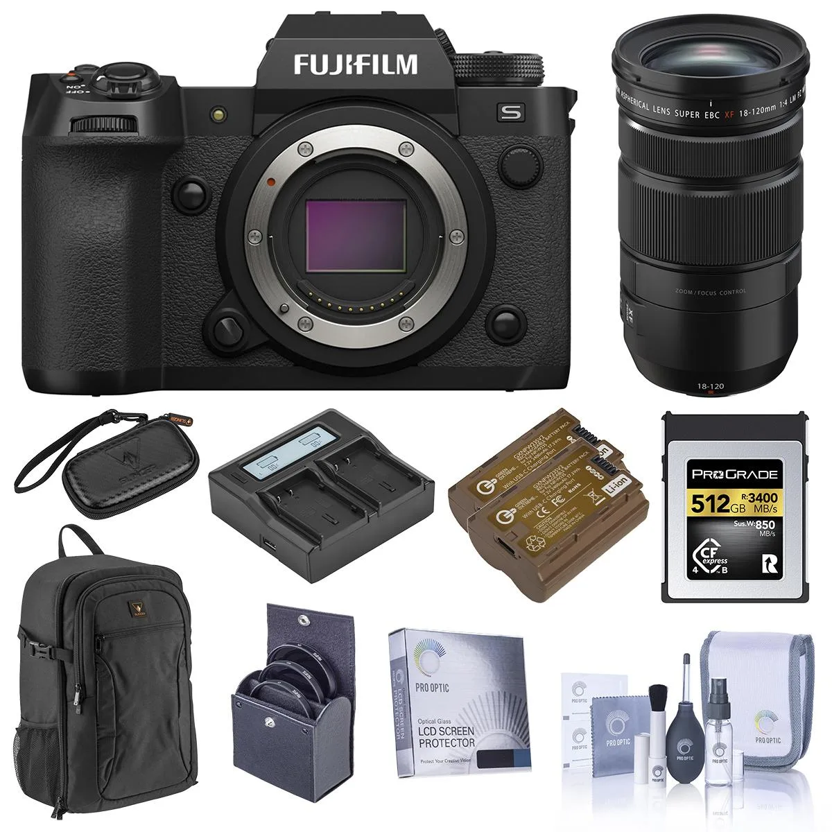 FUJIFILM FUJIFILM X-H2S with XF 18-120mm f/4 LM PZ WR Lens and Accessory Kit — product photo